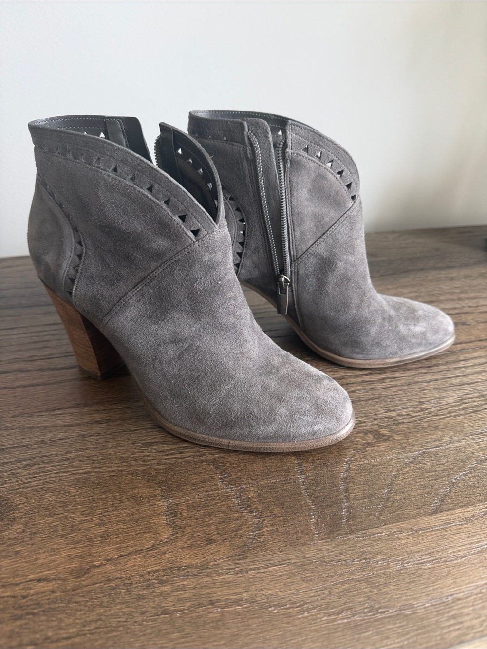 Vince Camuto Gray Suede Cutout Ankle Booties